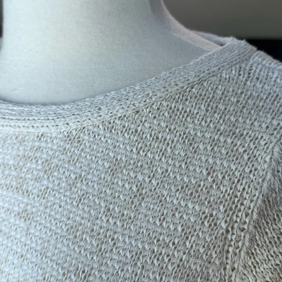 Eileen Fisher Ivory Organic Cotton and Nylon Ribbon Yarn Sweater Top. Large - Picture 8 of 11